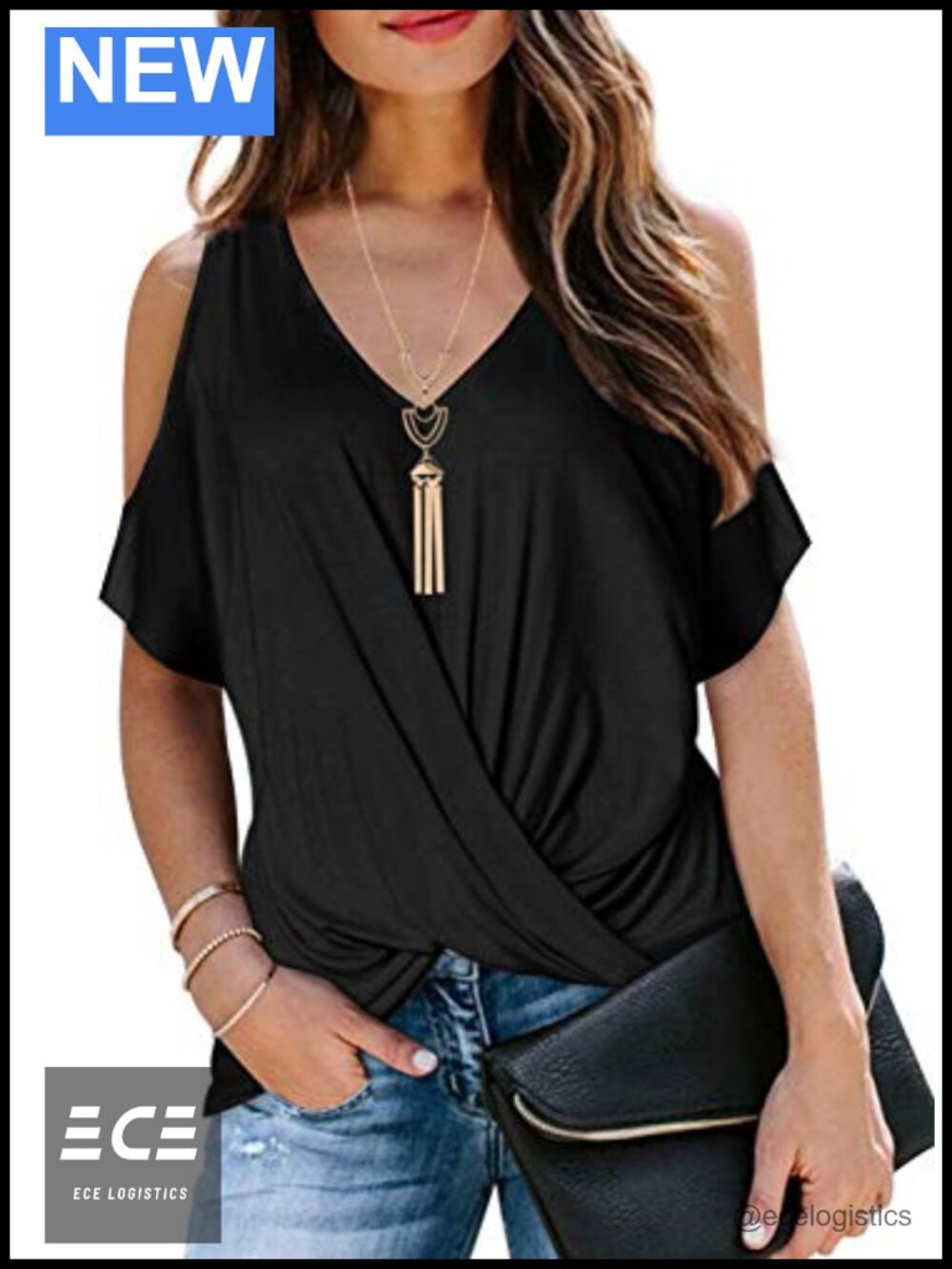 Cold Shoulder Twist Knot V Neck Short Sleeve Top Women